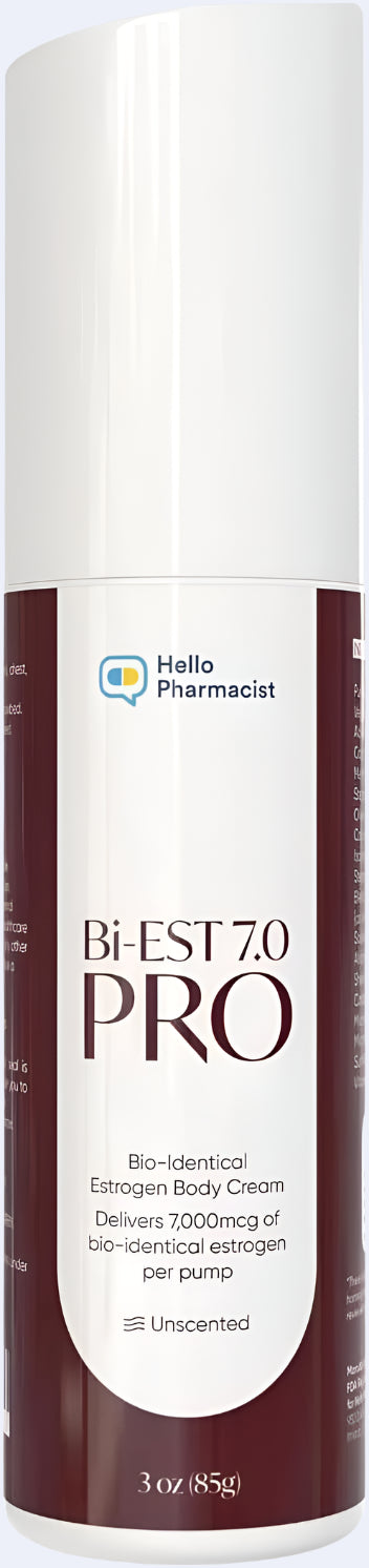 HelloPharmacist Bioidentical Bi-EST PRO 7.0 (Max Professional Strength 7mg Per Pump) Estrogen Menopause Relief Cream for Women - Preserved with Essential Oils & Herbs - Additional Moisturizers - (3 oz/85g)