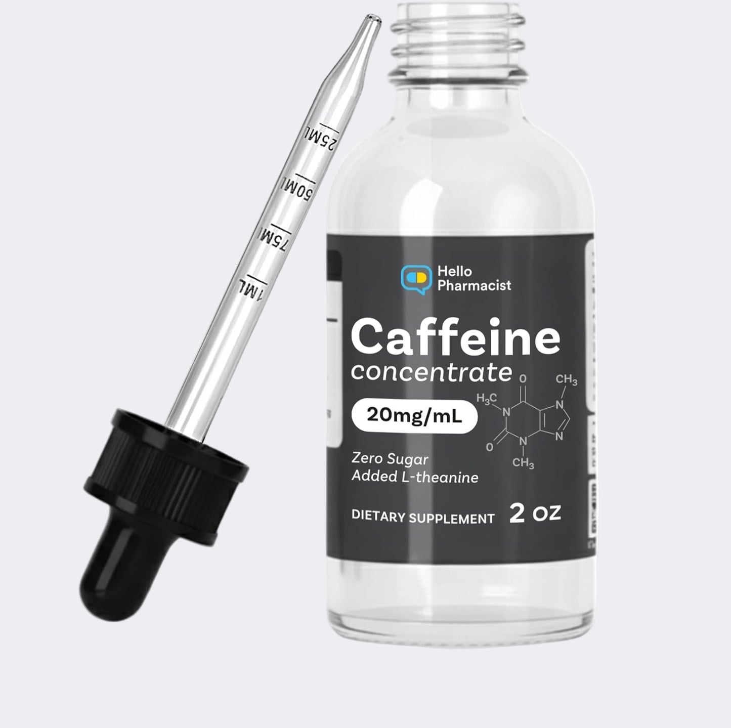 Caffeine Liquid Concentrate Drops (20 Milligram per mL) with Added L-Theanine - Formulated for Rapid Sublingual Absorption - 2 Ounces - Measured Dropper Included - Made in The USA - Lab Verified