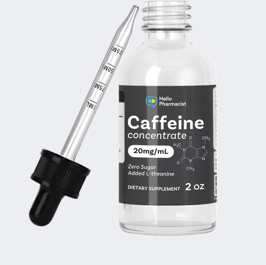Caffeine Liquid Concentrate Drops (20 Milligram per mL) with Added L-Theanine - Formulated for Rapid Sublingual Absorption - 2 Ounces - Measured Dropper Included - Made in The USA - Lab Verified