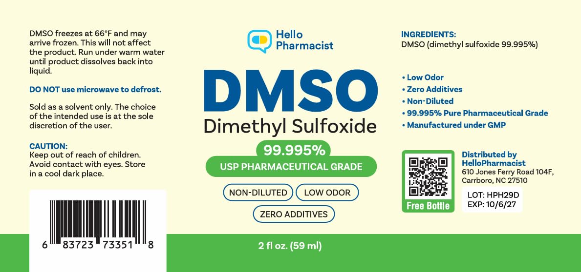 DMSO Liquid 99.995% USP Grade, Dimethyl Sulfoxide, 2 fl oz, High Purity & Undiluted - Made in The USA - HelloPharmacist