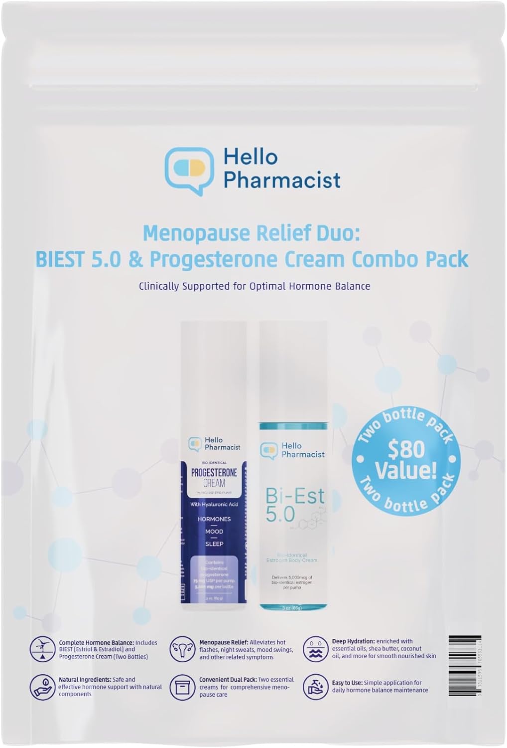 HelloPharmacist DUO Pack - Biest 5.0 BioIdentical Cream + Progesterone Cream for Women