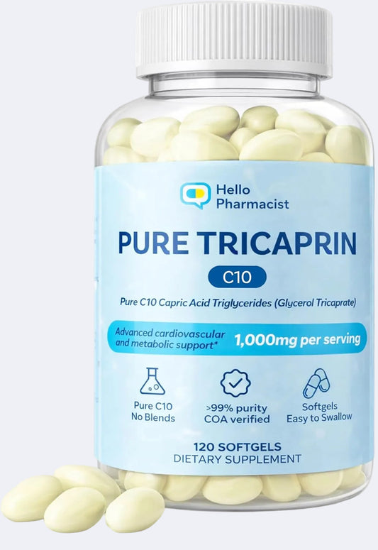 HelloPharmacist Pure Tricaprin C10 Softgels - 120 Count