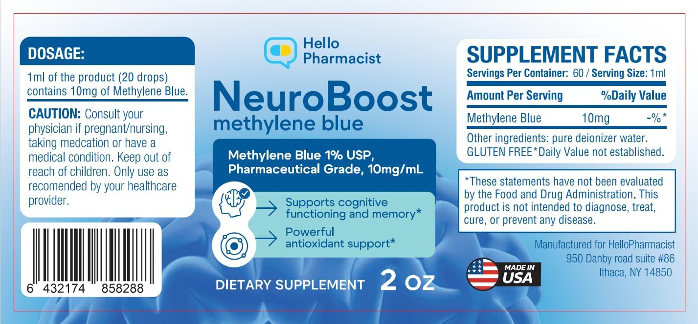 HelloPharmacist NeuroBoost Methylene Blue 1% - 2 Ounces