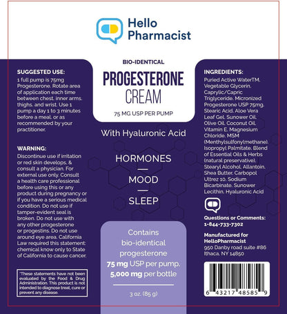 HelloPharmacist BioIdentical Progesterone Cream 75mg MAX