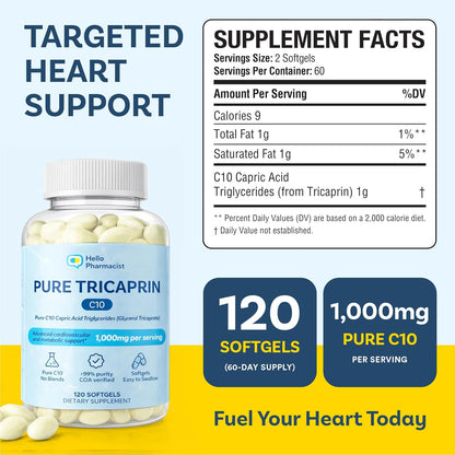 HelloPharmacist Pure Tricaprin C10 Softgels - 120 Count
