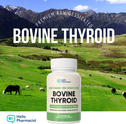 Raw Desiccated Bovine Thyroid 300mg Per Capsule - New Zealand Sourced, Grass Fed Freeze-Dried Glandular Bovine Thyroid, Non-GMO - 60 Capsules